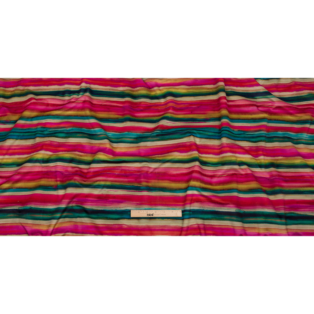Printed Polyester Velvet - Rainbow Painterly Stripes - British Imported Full