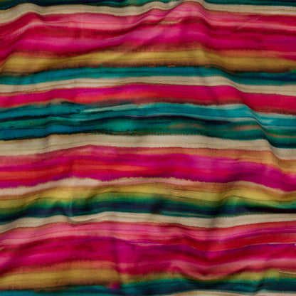 Printed Polyester Velvet - Rainbow Painterly Stripes - British Imported
