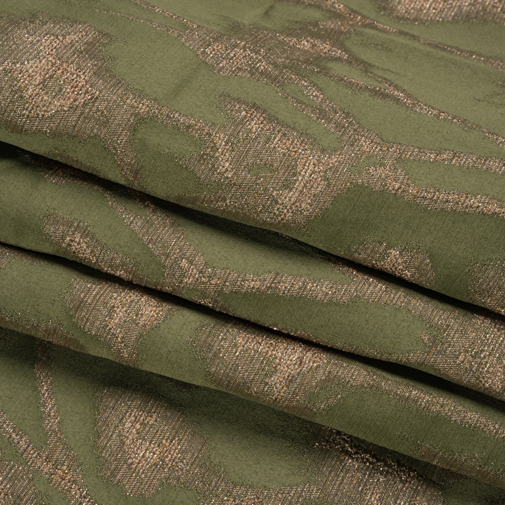 Metallic Drapery Jacquard - Olive Blurred Branches - British Imported Folded