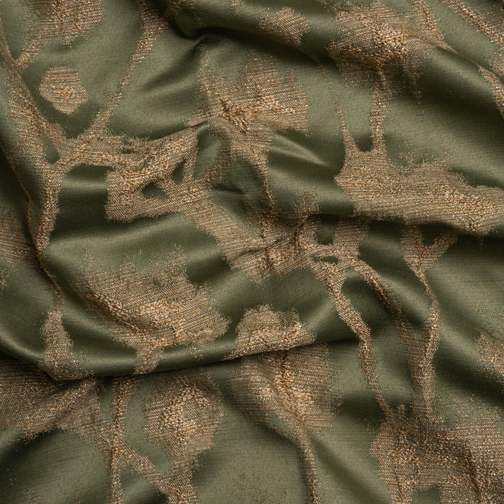 Metallic Drapery Jacquard - Olive Blurred Branches - British Imported