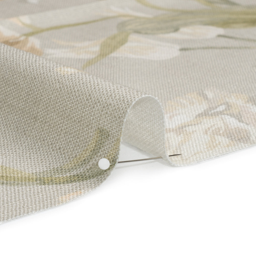 Viscose and Linen Drapery Woven Print - Sage Painting Flowers - British Imported Detail