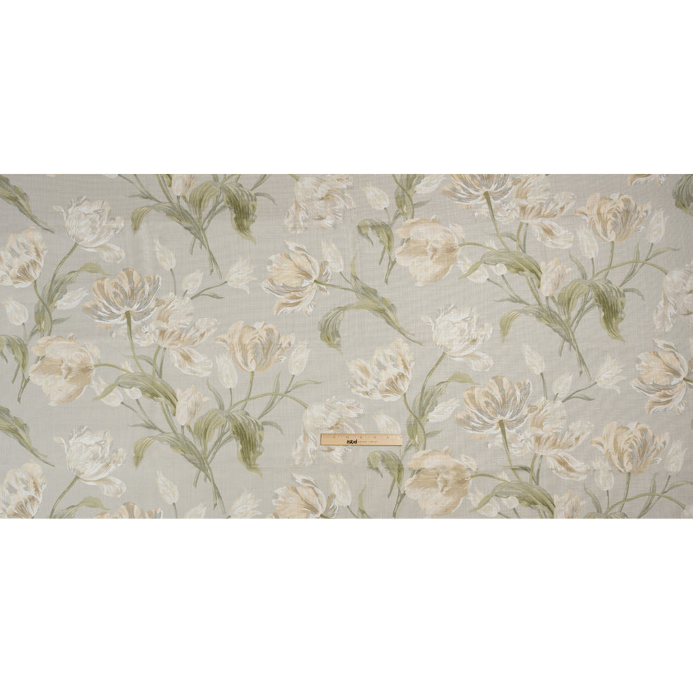 Viscose and Linen Drapery Woven Print - Sage Painting Flowers - British Imported Full
