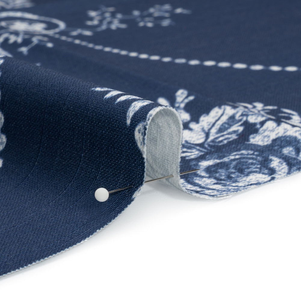 Cotton Canvas Print - Midnight Scrolls and Leaves - British Imported Detail