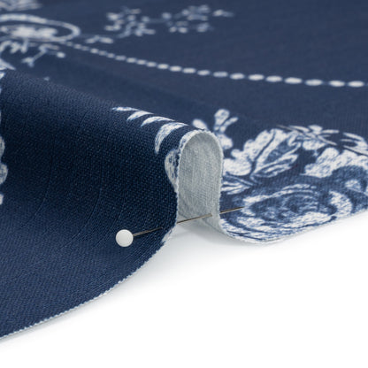 Cotton Canvas Print - Midnight Scrolls and Leaves - British Imported Detail