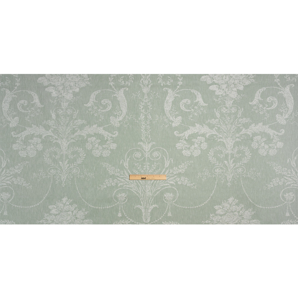 Polyester and Cotton Jacquard - Gray Green Scrolls and Leaves - British Imported Full