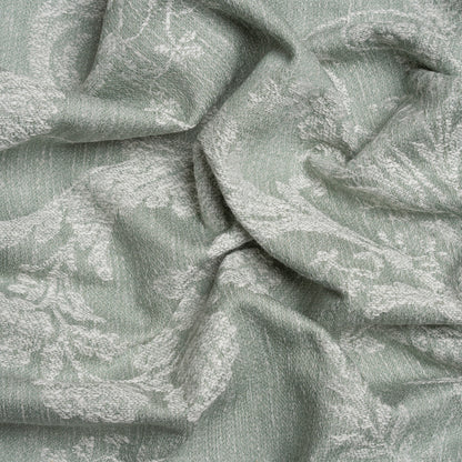 Polyester and Cotton Jacquard - Gray Green Scrolls and Leaves - British Imported