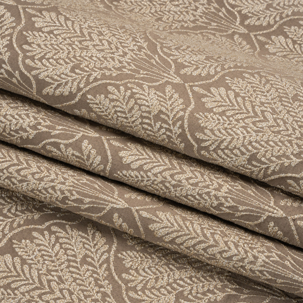 Metallic Drapery Jacquard - Mole Leafy Fans - British Imported Folded