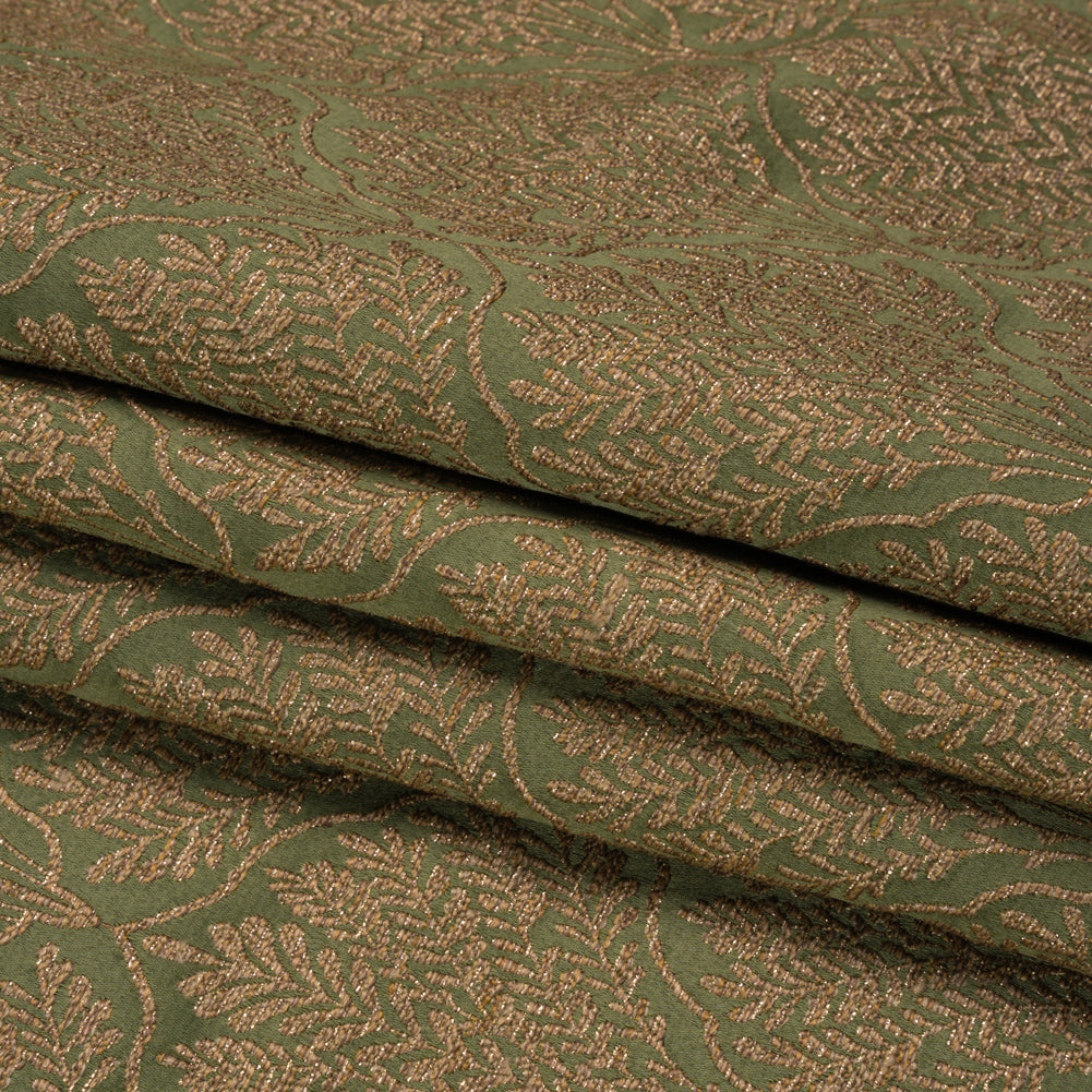 Metallic Drapery Jacquard - Olive Leafy Fans - British Imported Folded