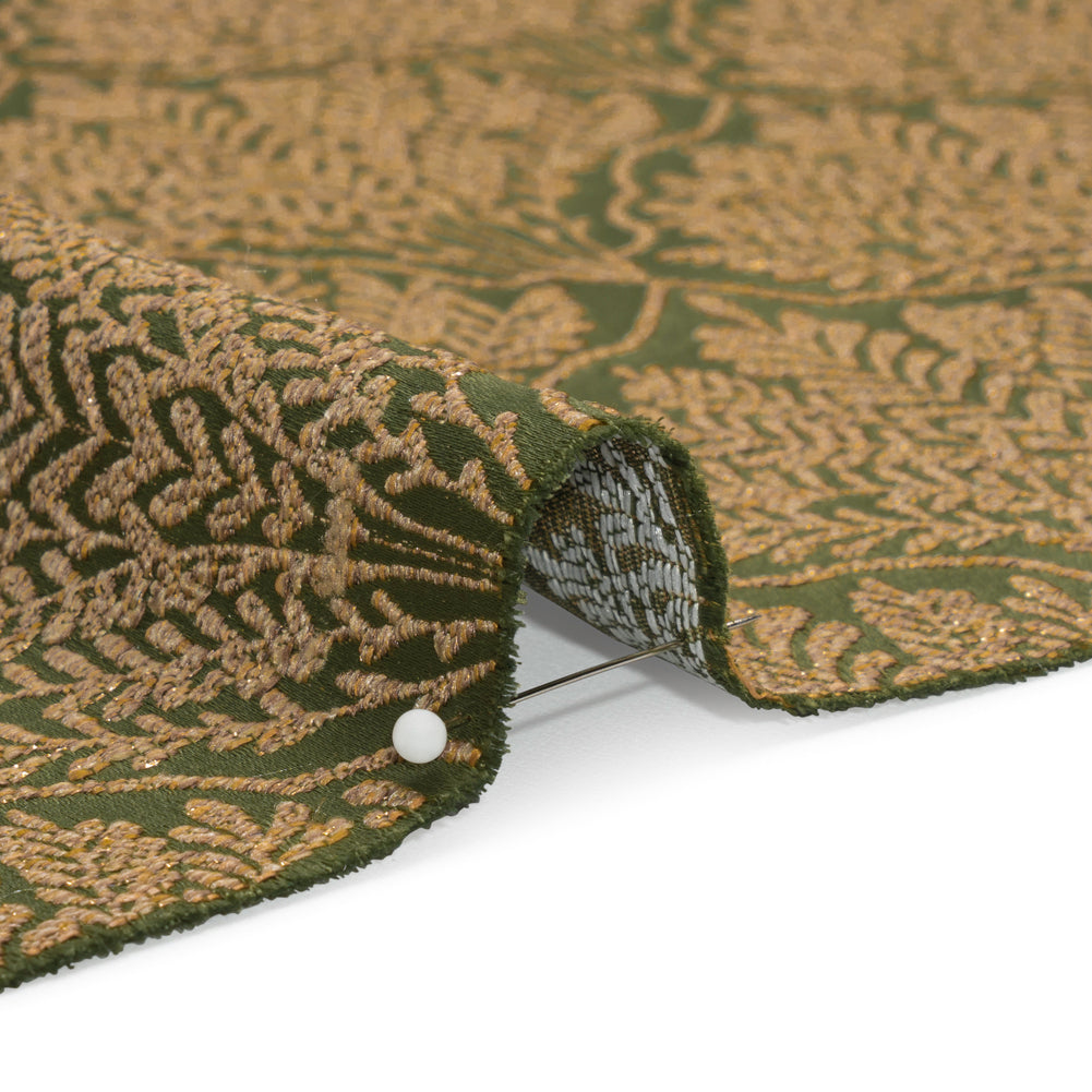 Metallic Drapery Jacquard - Olive Leafy Fans - British Imported Detail