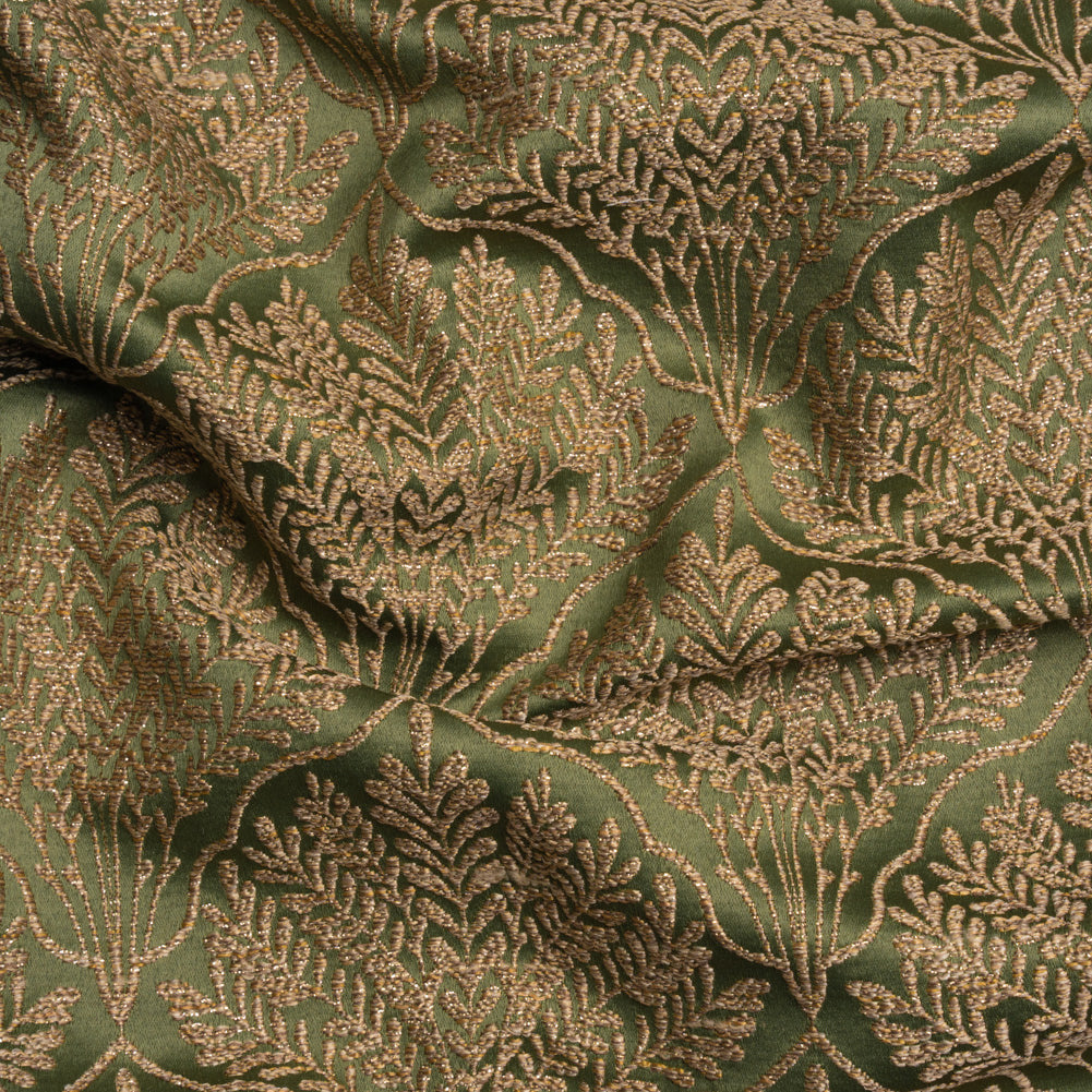 Metallic Drapery Jacquard - Olive Leafy Fans - British Imported