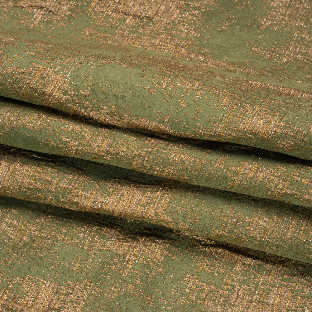 Metallic Drapery Jacquard - Olive Abstract - British Imported Folded