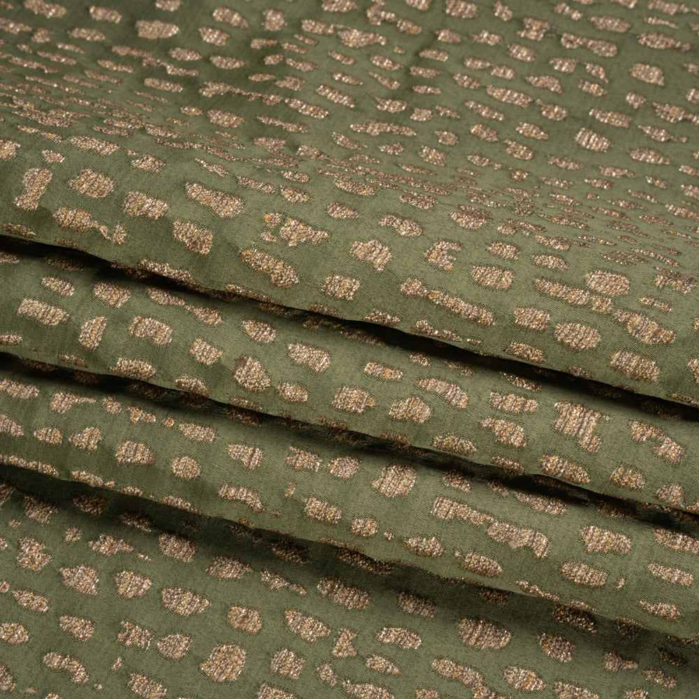 Metallic Drapery Jacquard - Olive Spotted Abstract - British Imported Folded