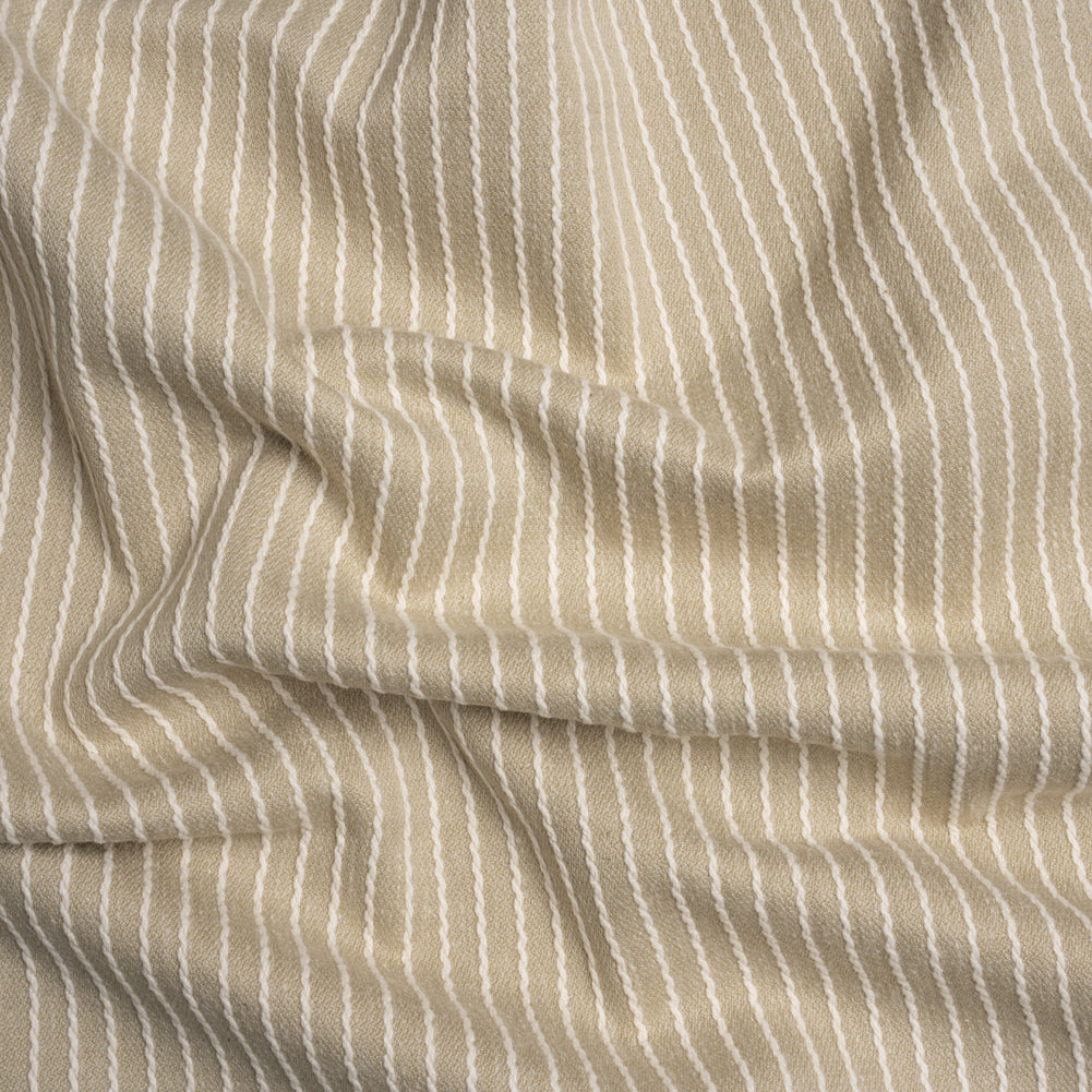 Cotton and Polyester Woven - Fawn Tactile Chalk Stripes - British Imported