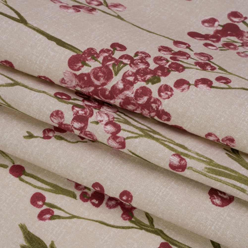 Cotton Canvas Print - Cranberry Berry Stems - British Imported Folded