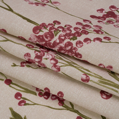 Cotton Canvas Print - Cranberry Berry Stems - British Imported Folded