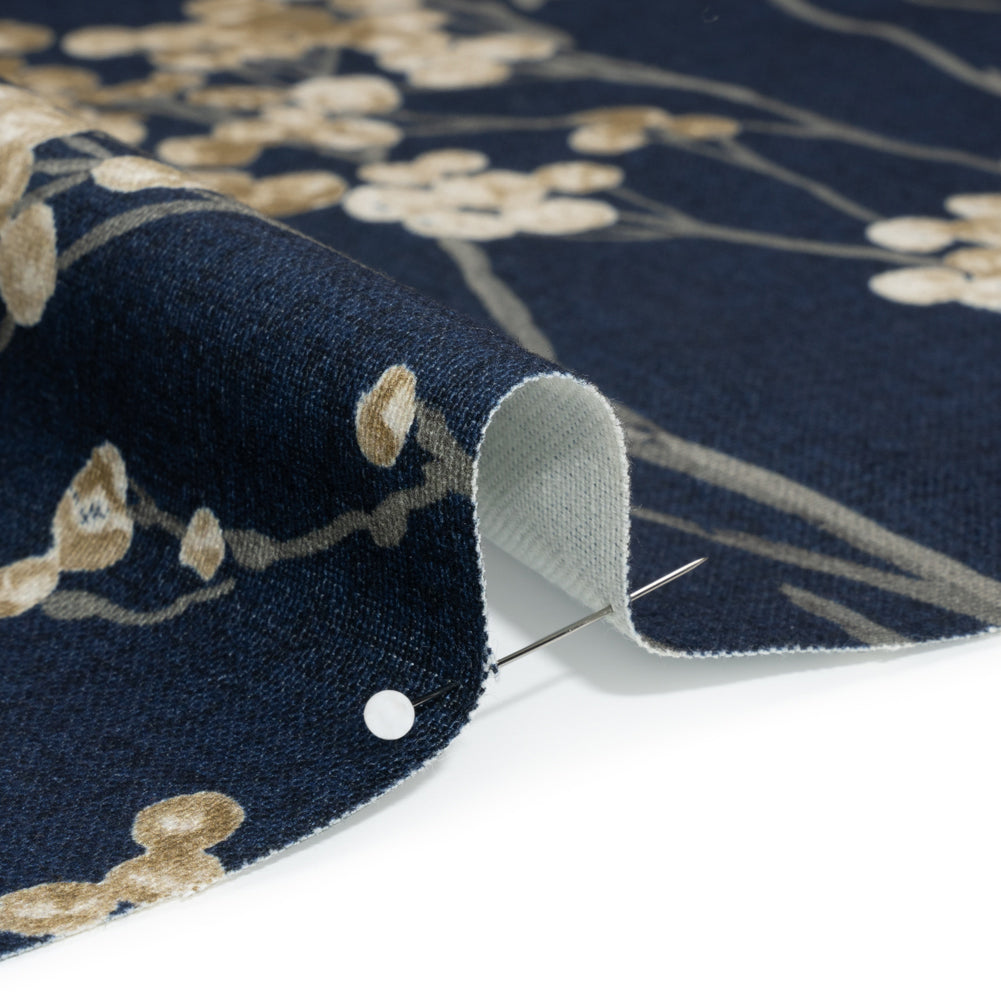 Cotton Canvas Print - Ink Berry Stems - British Imported Detail