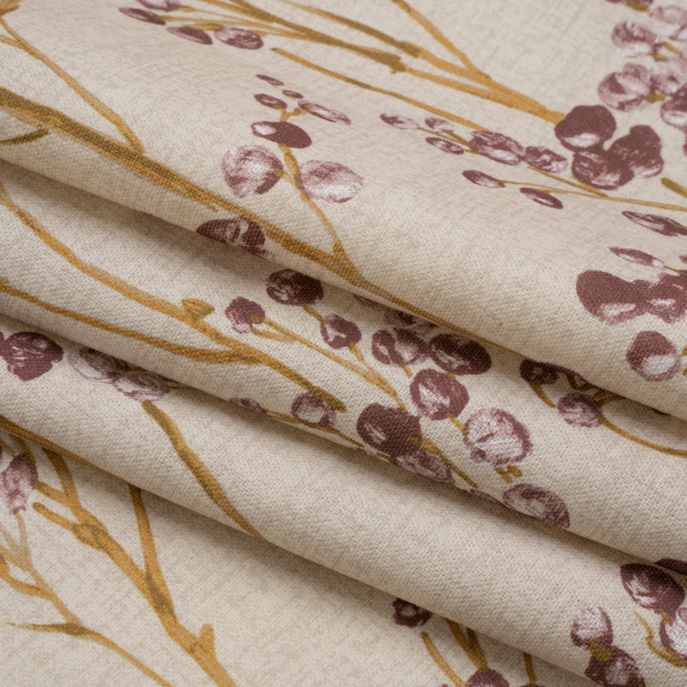 Cotton Canvas Print - Mulberry Berry Stems - British Imported Folded