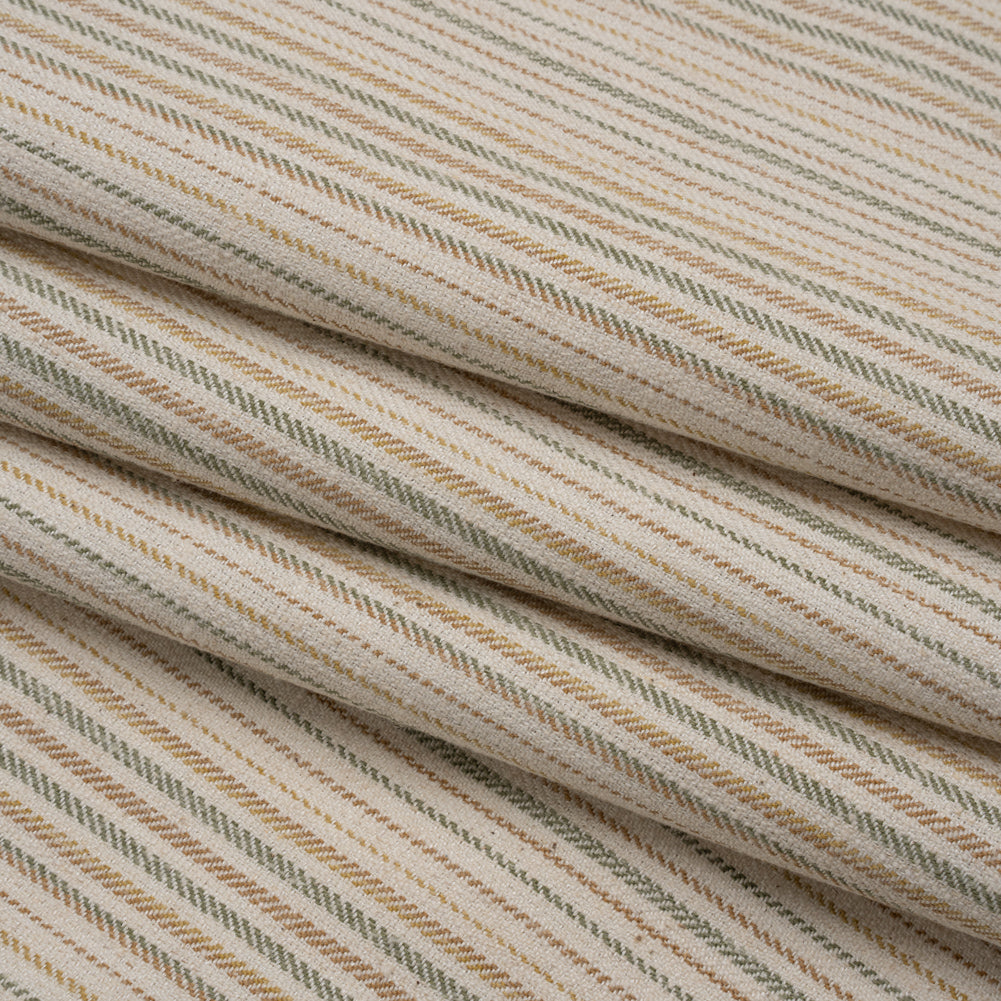 Polyester and Cotton Twill - Moss Barcode Stripes - British Imported Folded