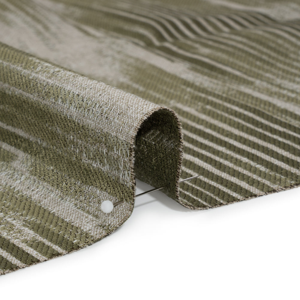 Drapery Jacquard - Moss Ikat Stripes - British Imported Detail