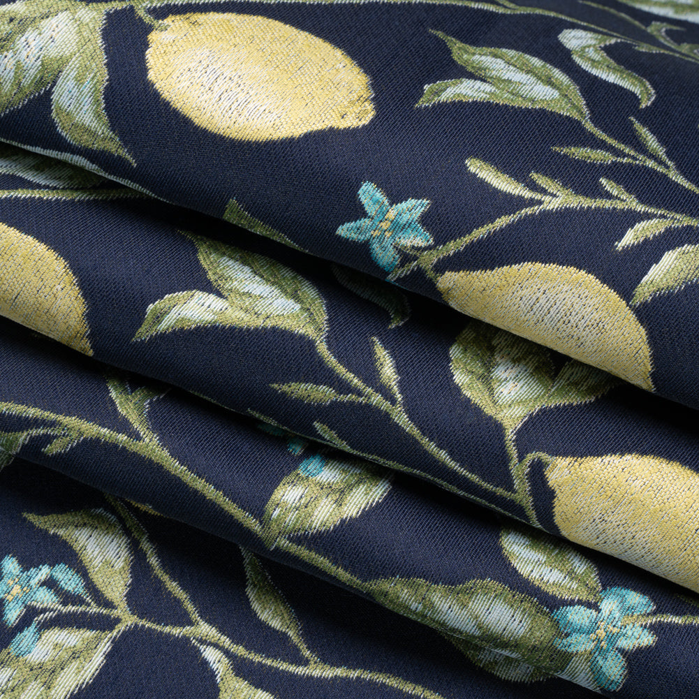 Drapery Jacquard - Ink Lemon Trees - British Imported Folded