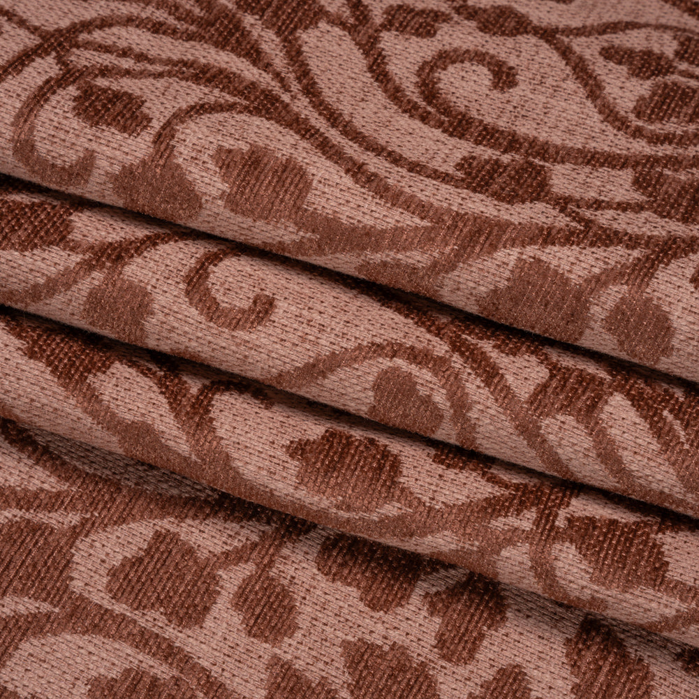 Drapery Chenille Jacquard - Rosewood Leafy Vines - British Imported Folded