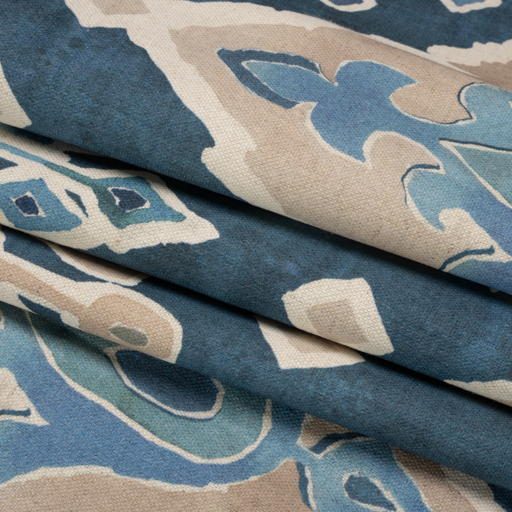 Cotton and Linen Canvas Print - Indigo Painted Diamonds - British Imported Folded