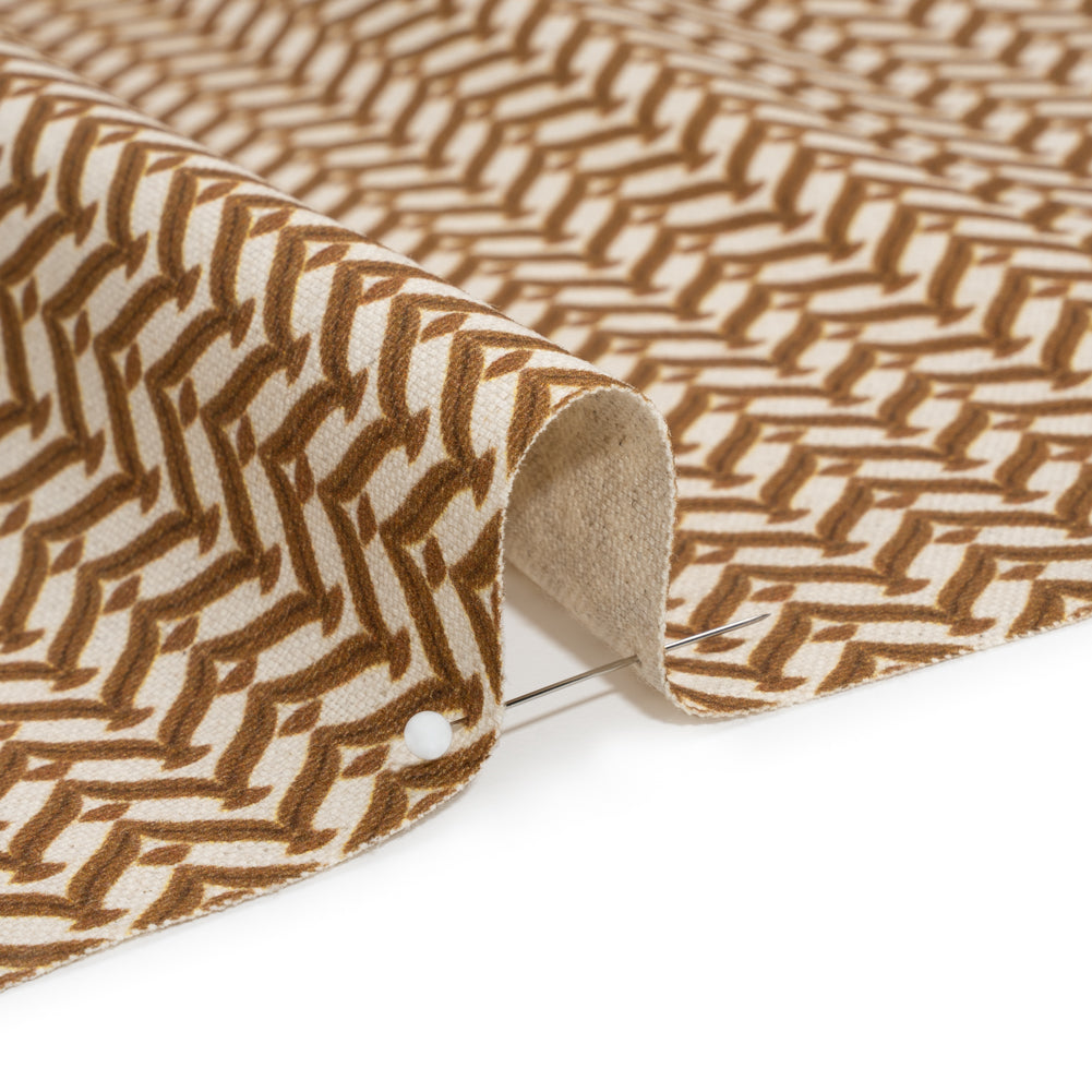 Cotton and Linen Canvas Print - Bronze Leafy Chevrons - British Imported Detail