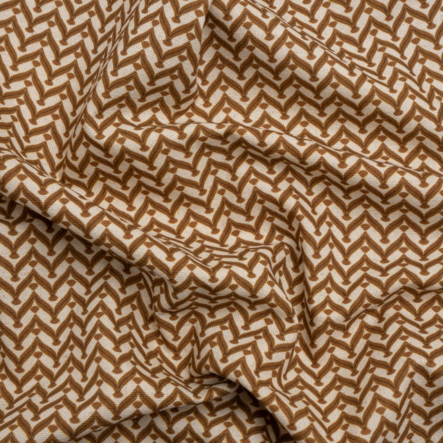 Cotton and Linen Canvas Print - Bronze Leafy Chevrons - British Imported