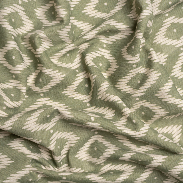 Cotton and Linen Canvas Print - Fern Diamonds and Dots - British Imported