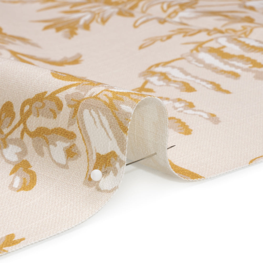 Cotton Canvas Print - Ochre Floral Bouquets - British Imported Detail
