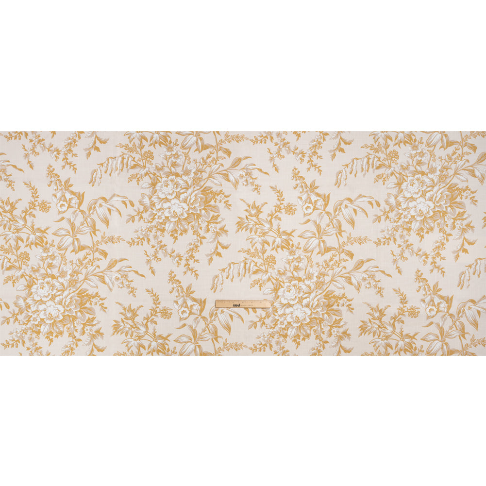Cotton Canvas Print - Ochre Floral Bouquets - British Imported Full
