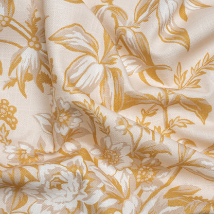 Cotton Canvas Print - Ochre Floral Bouquets - British Imported