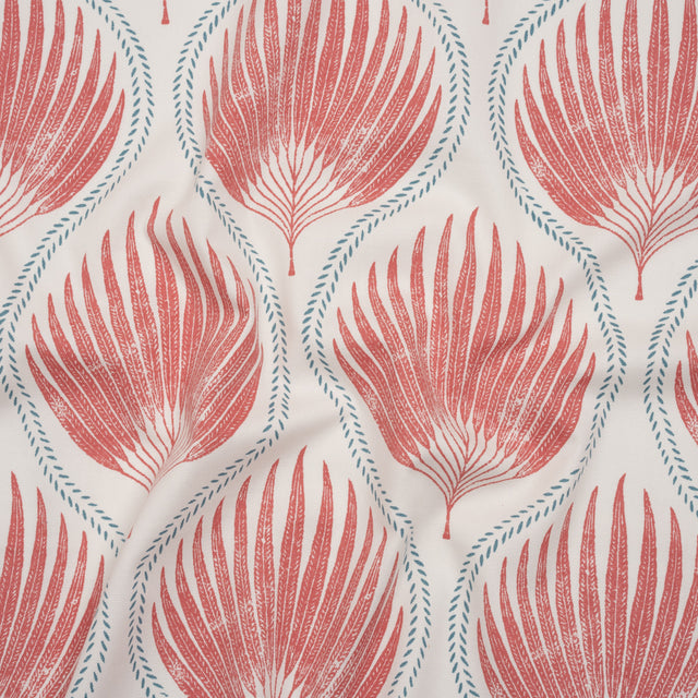 Cotton Canvas Print - Strawberry Palm Leaf Ogee - British Imported