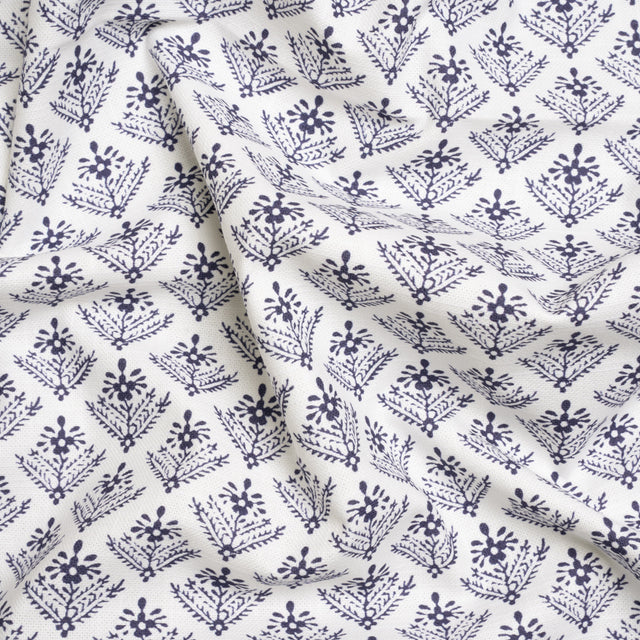 Cotton Canvas Print - French Navy Flowering Ferns - British Imported