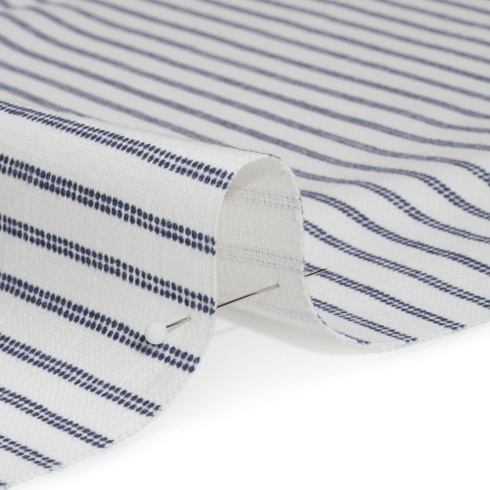 Slubbed Cotton Canvas Print - French Navy Candy Striped - British Imported Detail
