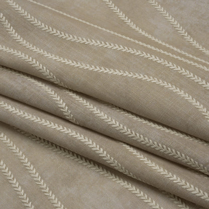 Embroidered Linen-Look Polyester Drapery Woven - Otter Leafy Wavy Lines and Watercolor Texture - British Imported