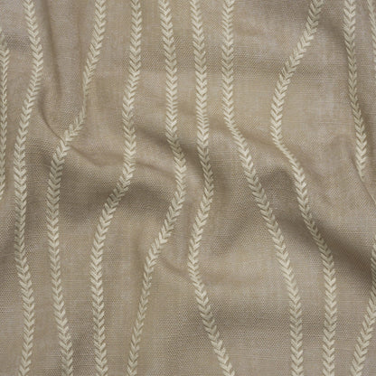 Embroidered Linen-Look Polyester Drapery Woven - Otter Leafy Wavy Lines and Watercolor Texture - British Imported
