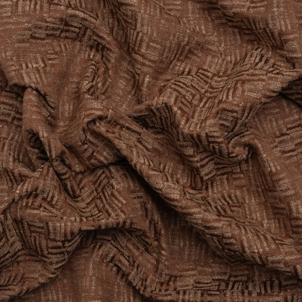 Recycled Polyester and Cotton Drapery Jacquard - Paprika Little Lines - British Imported