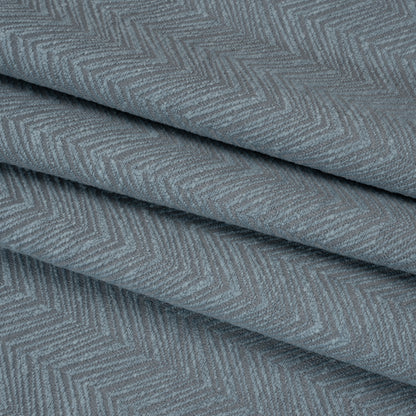 Herringbone Chevrons Recycled Polyester and Cotton Drapery Jacquard - Denim - British Imported Folded