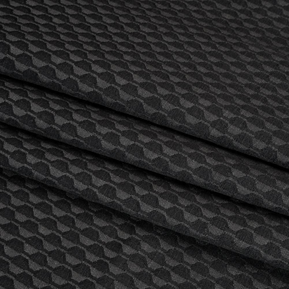 Honeycomb Stripes Recycled Polyester and Cotton Drapery Jacquard - Ink - British Imported Folded