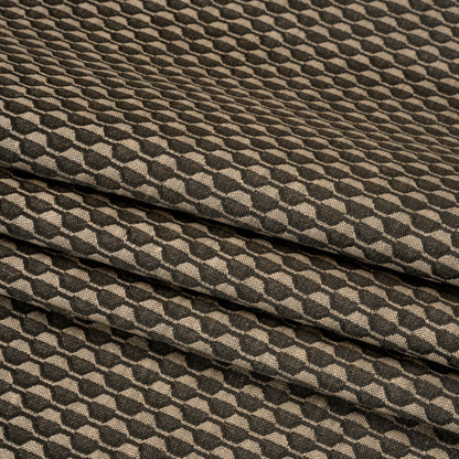 Honeycomb Stripes Recycled Polyester and Cotton Drapery Jacquard - Noir - British Imported Folded