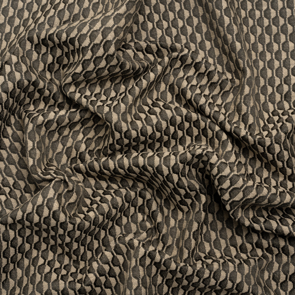 Honeycomb Stripes Recycled Polyester and Cotton Drapery Jacquard - Noir - British Imported