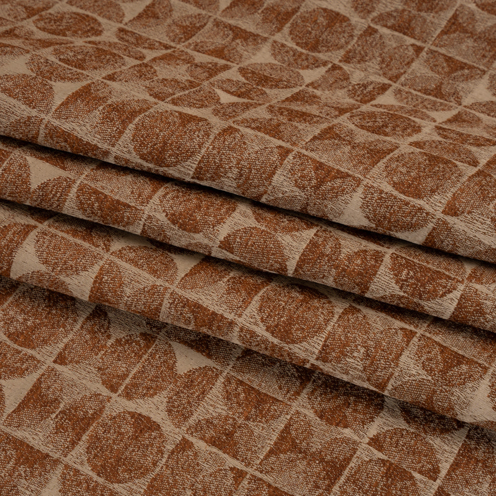 Circles and Slices Recycled Polyester and Cotton Drapery Jacquard - Ginger - British Imported Folded