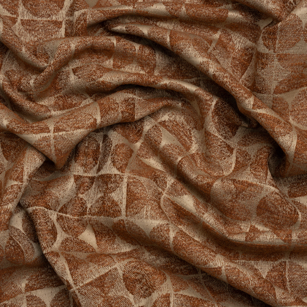 Circles and Slices Recycled Polyester and Cotton Drapery Jacquard - Ginger - British Imported