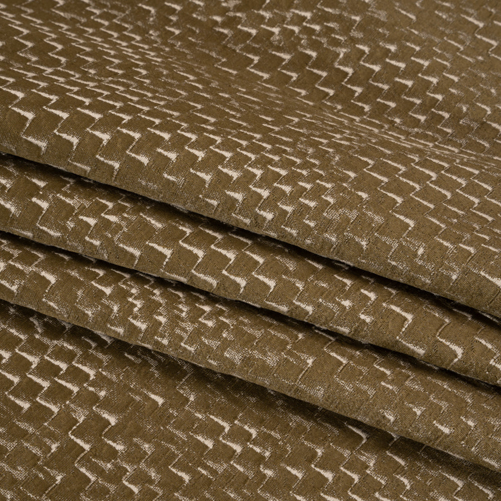 Stairstep Zig Zags Recycled Polyester and Cotton Drapery Jacquard - Brass - British Imported Folded