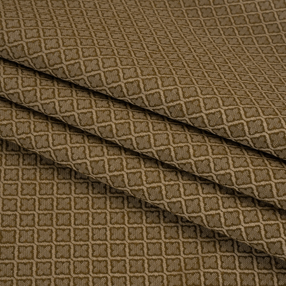 Diamond Tiles Recycled Polyester and Cotton Drapery Jacquard - Brass - British Imported Folded