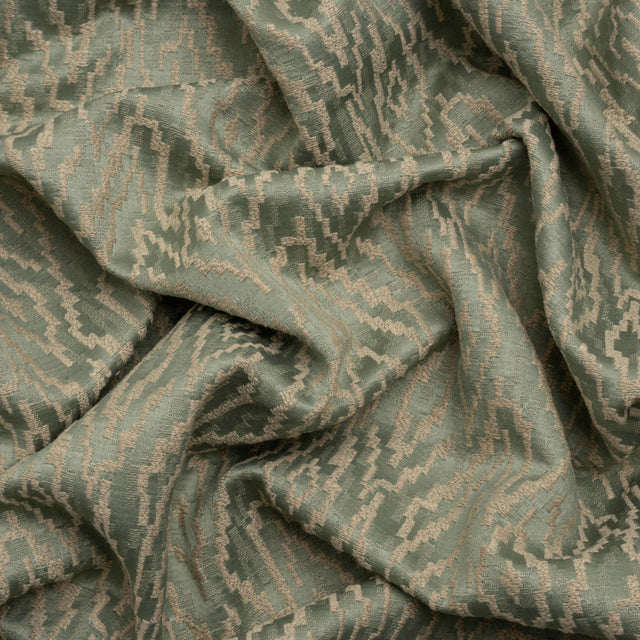Geometric Recycled Polyester and Cotton Drapery Jacquard - Eucalyptus - British Imported