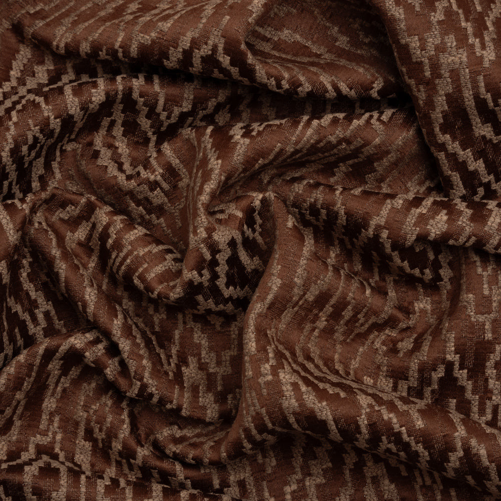 Geometric Recycled Polyester and Cotton Drapery Jacquard - Paprika - British Imported