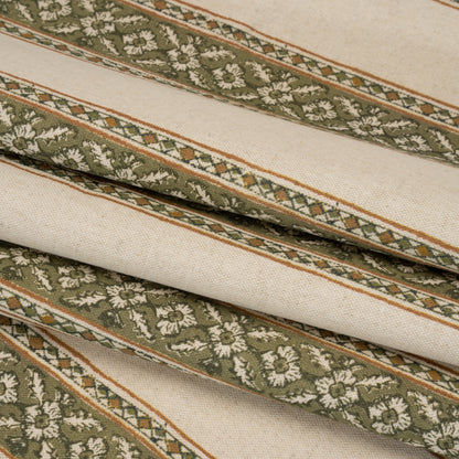 Brushed Cotton and Linen Canvas - Oregano Flowers and Diamonds Stripes - British Imported Folded