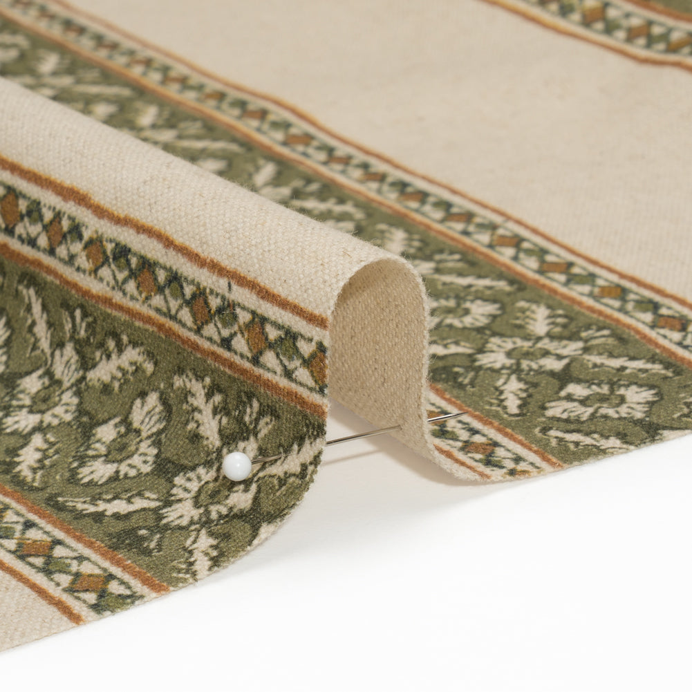 Brushed Cotton and Linen Canvas - Oregano Flowers and Diamonds Stripes - British Imported Detail